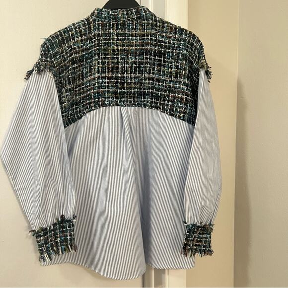 Zara Tweed Striped Button Down Shirt Size Extra Small XS - Picture 10 of 13